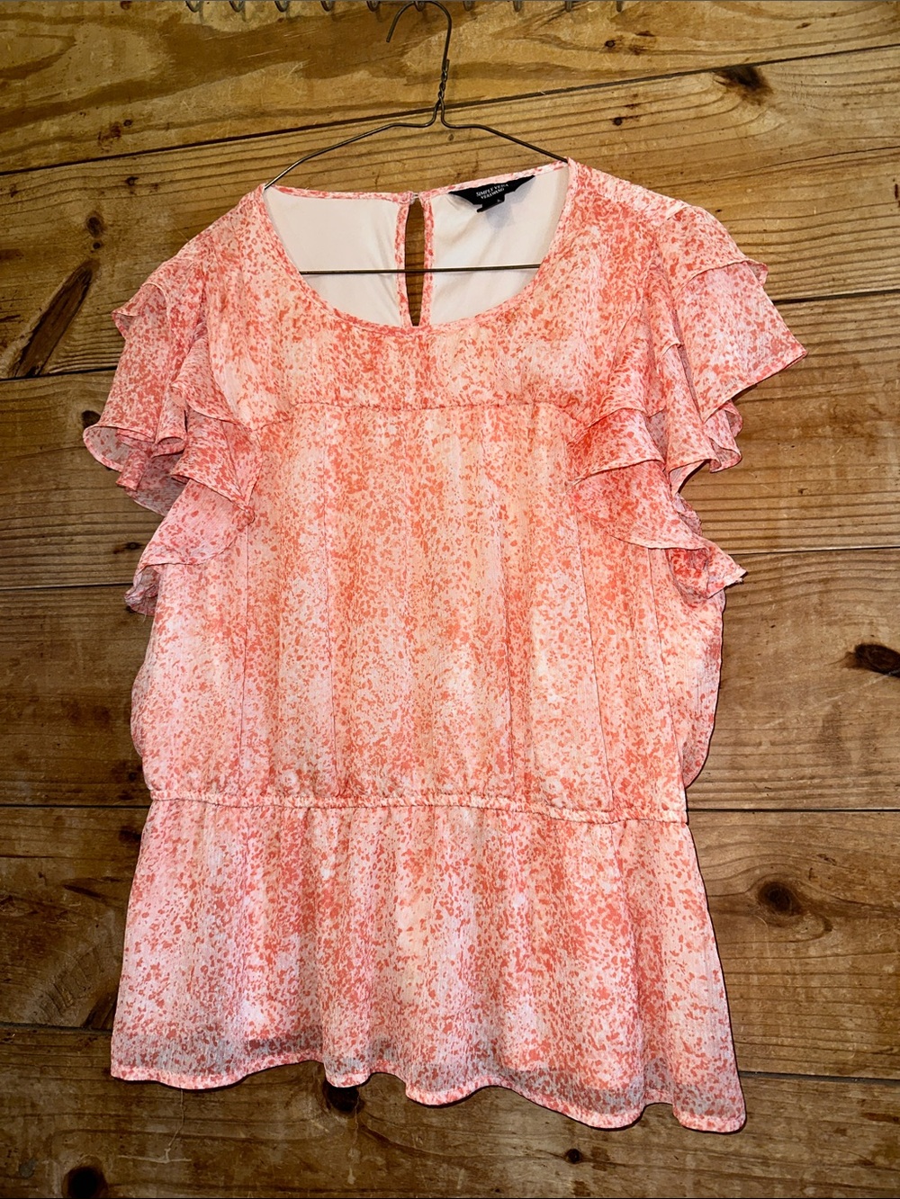 Simply Vera Wang Coral Pink Romantic Ruffle Peplum Blouse